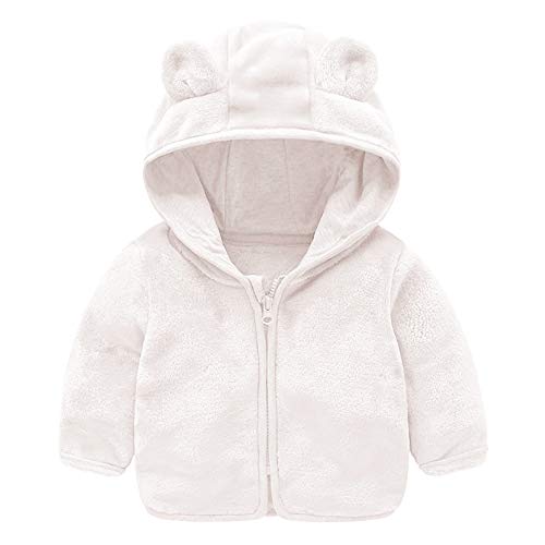 Peecabe Bear Ears Shape Fleece Warm Hoodies Clothes Toddler Zip-up Jacket Sweatshirt Outwear for Baby Boys Girls (White, 4T)