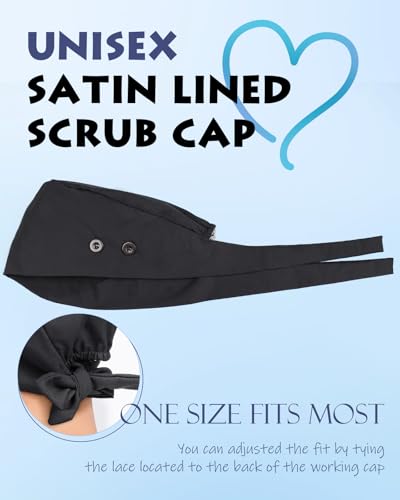 Image of 2 Pcs Satin Lined Scrub Cap Nurse Hats for Women Men 4 Buttons