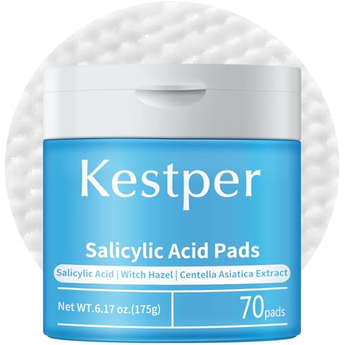 Kestper Salicylic Acid Exfoliating Facial Pads for Blemish-Prone Skin |Daily Pore Cleansing & Oil Control | Soothing Skincare Witch Hazel Toner Pads | 70 Count
