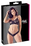 Cottelli Collection Lingerie BH & Slip - 2-teiliges Unterwäsche-Set für Frauen, mit floralen Spitzen-Details, gekreuzte Bänder am Rücken, figurbetont, schwarz, 95 g