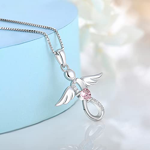 Fj Infinity Angel Necklace For Women October Tourmaline Birthstone Sterling Silver Guardian Angel Amulet Necklace #TOP2