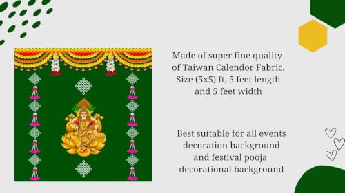 Image of varalakshmi Pooja decorationss backdrops | Lakshmi Green Home Mandir Wall Decoration backdrops 5x5 Feet | laxmi poojas Decorations | poojas backdrops for Decorations