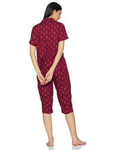 Image of Longies Women's Rayon Pyjama Night Suit Regular Capri Set ((LGRCSSY012 Red Small) S)