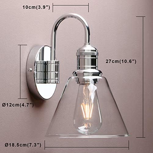 Yosoan Lighting Modern Vintage Industrial Glass Sconce Wall Light Fitting with 7.3 Clear Glass Lampshade, for Office Home Kitchen Living Room Bedroom Loft Bar (Chrome)