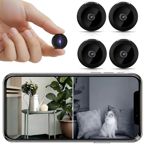 4PCS Mini Hidden Camera for Home Use,Security WiFi Tiny Camera with Motion Detection,HD 1080P Outdoor/Indoor Night Vision Cam for Baby,Pets,Compatible Smartphone,Tablets (Velvet Black, 4 PCS Small)