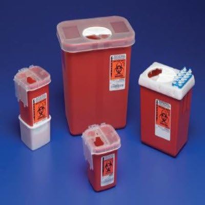 MCK89002810 - Covidien Phlebotomy Sharps Container AutoDrop 1-Piece 6.25H X 4.5W X 4.25D Inch Red Base Vertical Entry Lid