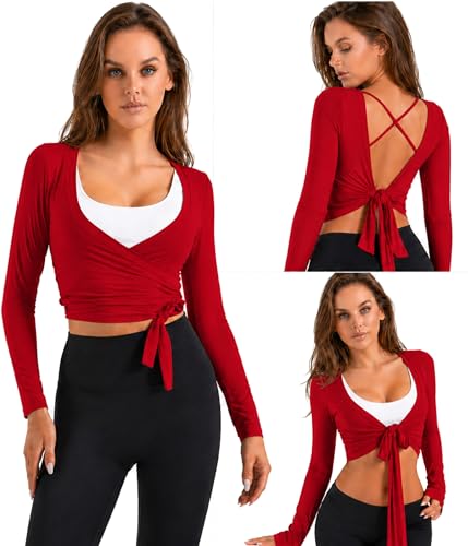 Image of Women Tie Front Shrug Long Sleeve Bolero Cardigan Lightweight Casual Tops