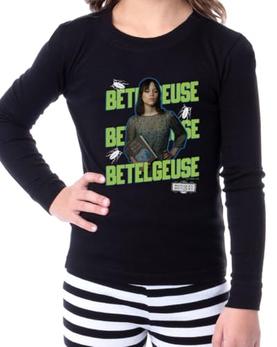 INTIMO Beetlejuice 2 Girls' Astrid Deetz Betelgeuse Striped Pajama Set For Kids Long Sleeve Pants4