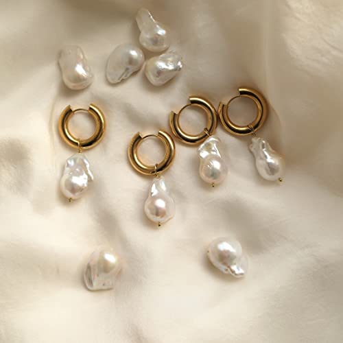 Baroque Pearl Hoop Earrings 18K Gold Pearl Drop Dangle Earrings For Women Jewelry Gifts (Gold) #TOP2