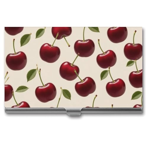Business Card Holder Metal Slim Business Card Case Red Cherry Professional Cards Organizer Pocket Name Cards Case Credit Holder Wallet for Men Women Buckle Style Shut