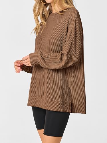 ANRABESS Womens Oversized Long Sleeve Shirts Ribbed Knit Tunic Tops Side Spilt Casual 2025 Fall Outfits3