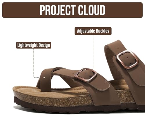 Image of Project Cloud 100% Genuine Leather Womens Sandals -Lightweight Womens Slides Memory Foam Insole & Cork Footbed Sandals Women - Non-Slip Beach Essentials Summer Sandals for Women 2026 (Lian)
