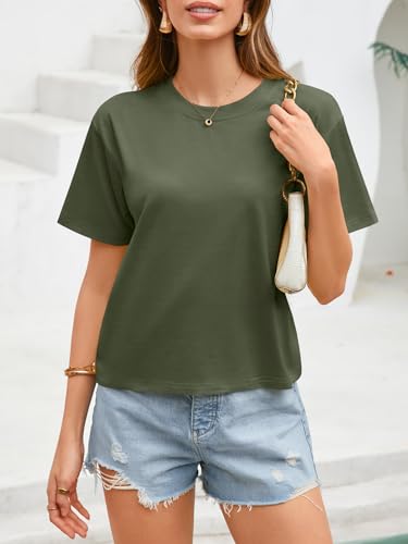 Image of UNCLECAT Womens Short Sleeve Crop Tops Summer Basic Cropped T Shirts | Workout,Casual,Crew Neck Tee,Boxy Loose Fit,Cotton Trendy Clothes