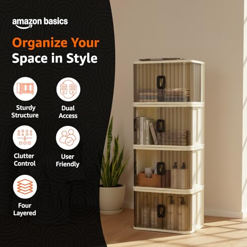 Image of Amazon Basics Plastic Storage Cabinet with Dual Front Doors, Multi-Purpose Organizer for Home, Kitchen & Kids Room, Durable & Lightweight (Medium Size, 4 pic)