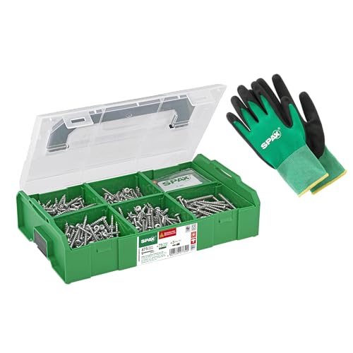 SPAX Valigetta di montaggio L-BOXX Mini set elettricista – 475 viti a testa semicircolare in 5 misure, 75 tasselli, 3 T-STAR più punte e guanti da lavoro, 800000294563