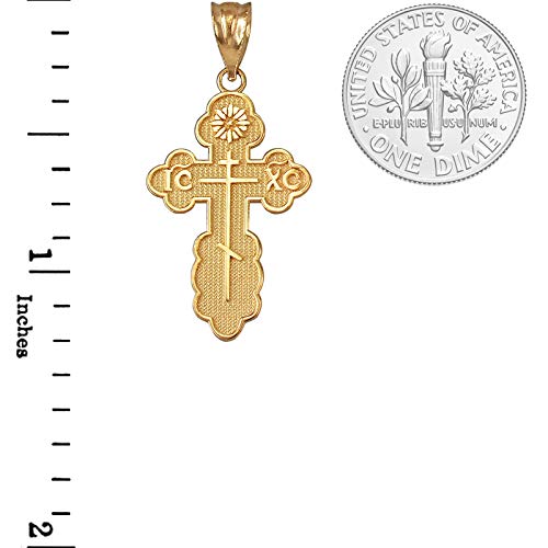 LA BLINGZ 10K Yellow Gold Eastern Orthodox Cross Pendant Necklace2