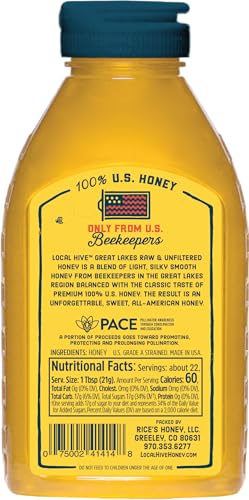 Image of Local Hive Great Lakes Raw & Unfiltered - 16 oz | 100% Pure U.S. Honey | Natural Sweetener Sourced from American Bees & Beekeepers | Light Silky Smooth Flavor | Ideal for Tea, Baking & Cooking