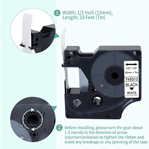 3-Pack 45013 Label Tape Compatible for Dymo D1 45013 S0720530 45013s 12mm 0.47 Black on White Label Refills 1/2" for LabelManager 160 210D 280 360D 260P 420P PnP 450D image 5