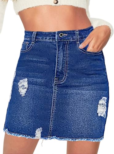 Necooer Women's Denim Skirt Mini High Waist Casual Distressed Sho...