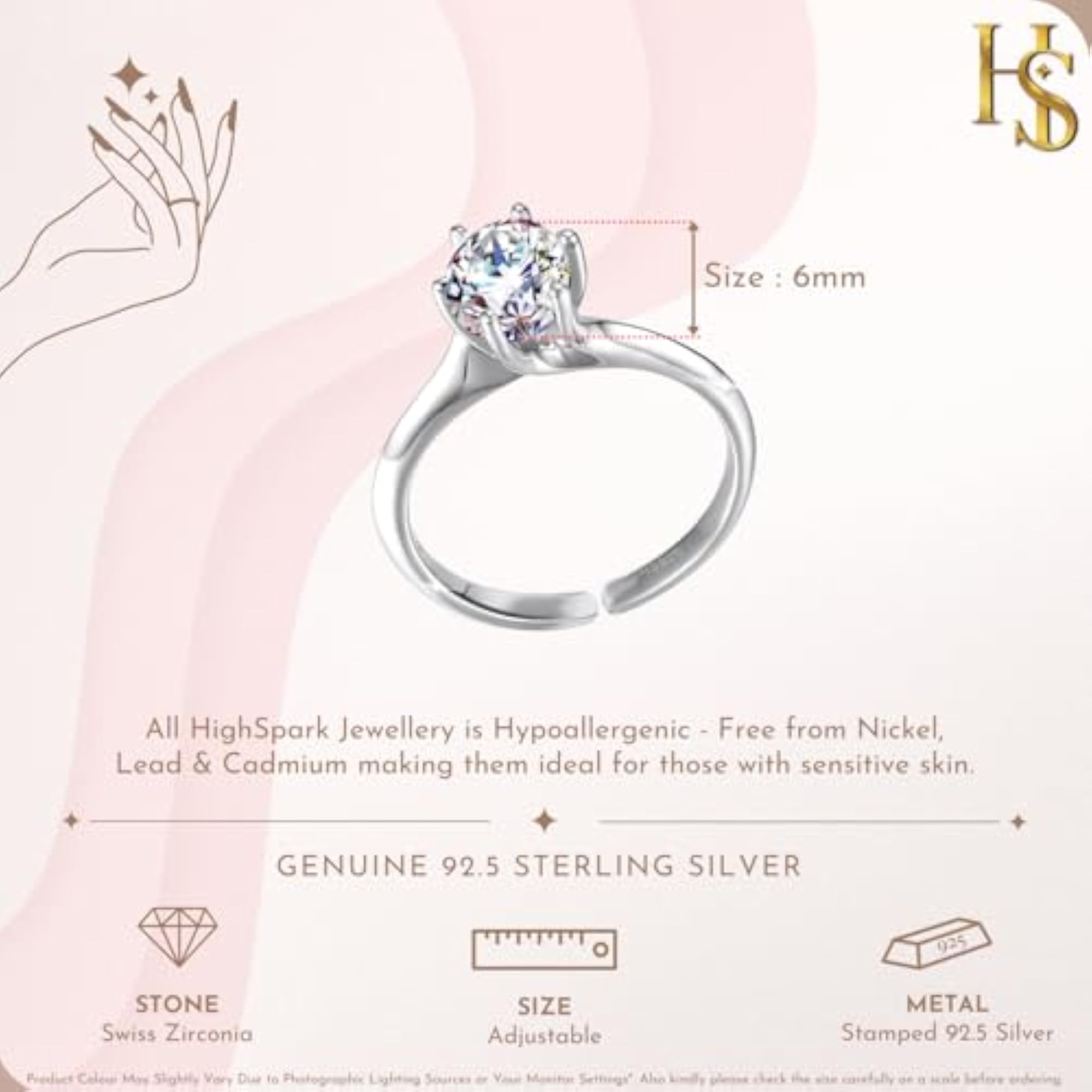 Women's 925 Sterling Silver Solitaire Ring with Sparkling Zirconia