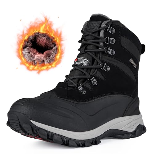 FREE SOLDIER Snow Boots for Men Waterproof Slip Resistant Velvet Lined Outdoor Warm Insulated Winter Ankle Boots for Cold Wheather