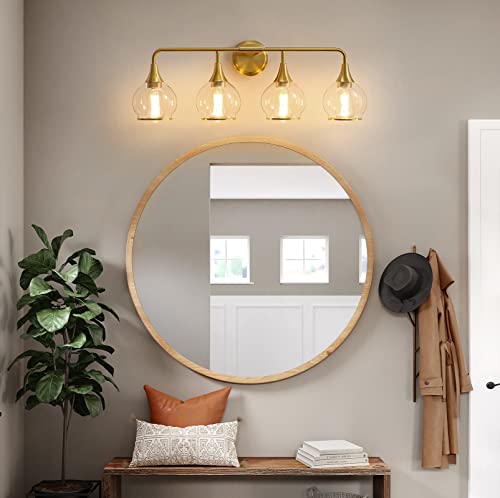 Image of Gold Bathroom Vanity Light 4-Light Bathroom Vanity Light Fixtures Over Mirror with Clear Glass Shade 30.7 inch Wall Sconce Lighting Bath(Exclude E26 Bulb)