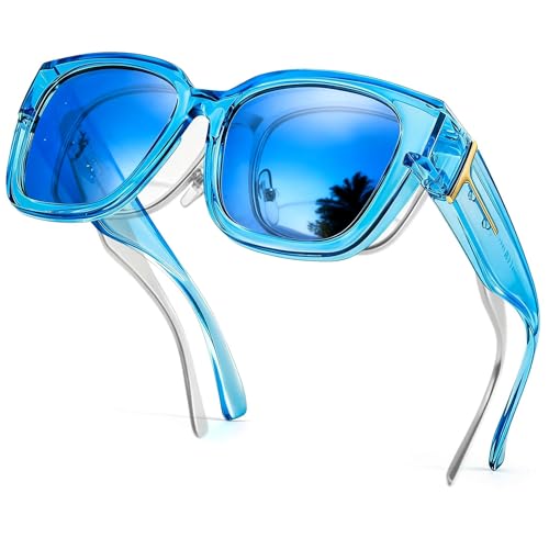 Image of SIPHEW Mirrored Sunglasses Polarized Fit Over Glasses for Women - Trendy Large Square w UV400 Protection Sun Glasses