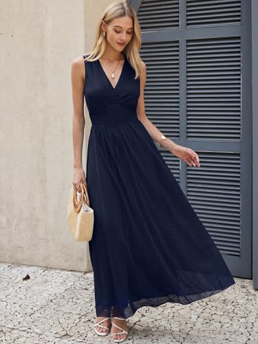 Image of ANRABESS Women's Floral Tulle Wedding Guest Maxi Dress | V Neck Sleeveless,A-Line Elastic Waist,Casual Flowy Formal Boho,Bridal Shower Garden Party Beach Vacation,Summer Fall