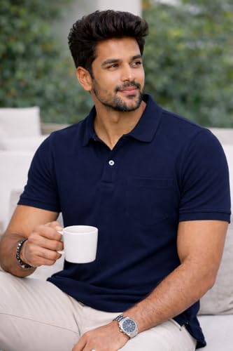 Image of Premium Pique Cotton Pocket Polo T-Shirt for Men | 210-220 GSM | Regular Fit | 2-Button Placket | Soft Breathable Fabric | XS-3XL