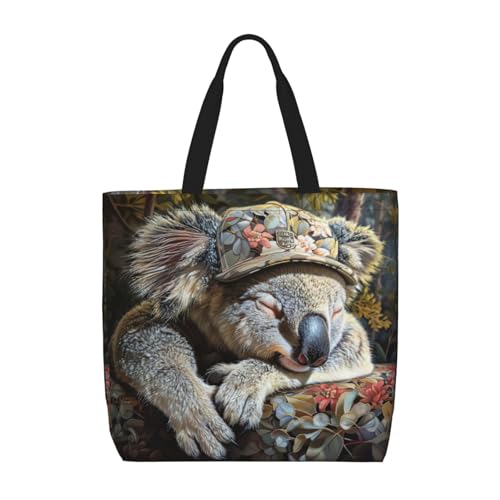 Sac à bandoulière koala élégant en noir et blanc : grand sac fourre-tout aux finitions soignées