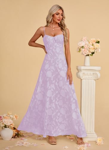 Image of Women's Elegant Wedding Guest Dress Spaghetti Straps Slim Fit Floral Sleeveless Formal Dress Maxi Evening Party