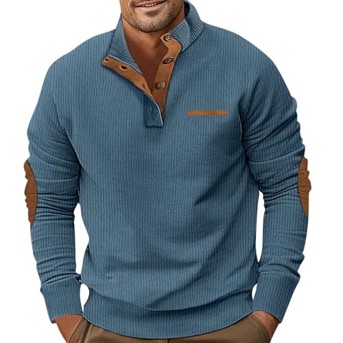Thatrich Corduroy Shirts for Men Pullover Polo Sweater Vintage Long Sleeve Sweatshirt Quarter Button Casual Tops Fall Winter