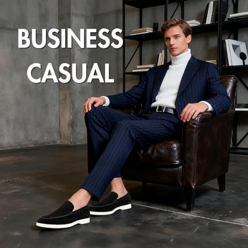 Image of Meijiana Men's Genuine Leather Loafers Slip-On Moccasins Dress Shoes, Lightweight and Breathable with Rubber Sole Stylish Mens Loafers