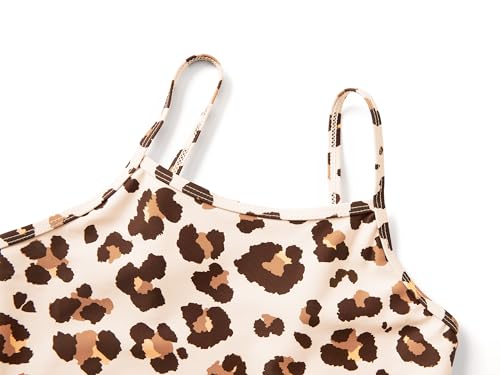Image of Dvenki Big Girls Asymmetric Cutout Swimsuit Adjustable Straps Sizes 6X-16 | color block, leopard, tropical prints, front lined swimwear, removable pads, suitable for beach, vacation, pool play