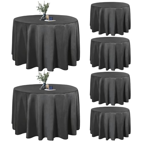 Easy-Going 6 Pack Black Tablecloths 120 Inch-Round for 8 Ft Round Table, Washable Polyester Waterproof Stain Resistant Table Cloth, Decorative Table Cover for Kitchen, Dining Tables, Events 