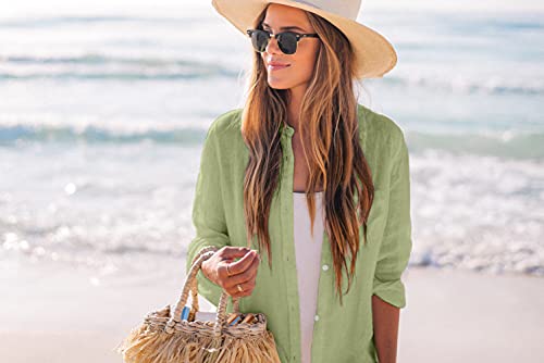 Image of Zoye Chen Women's Bikini Swimsuit Cover Up Button Down V Neck Shirts Long Sleeve Blouse Beachwear Bathing Suit