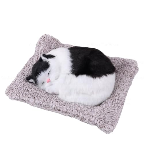 Image of FunBlast Cute Sleeping Cat Plush Toy with Meow Sound, Gift for Kids, Toy Accessories for Car Dashboard (White Black)