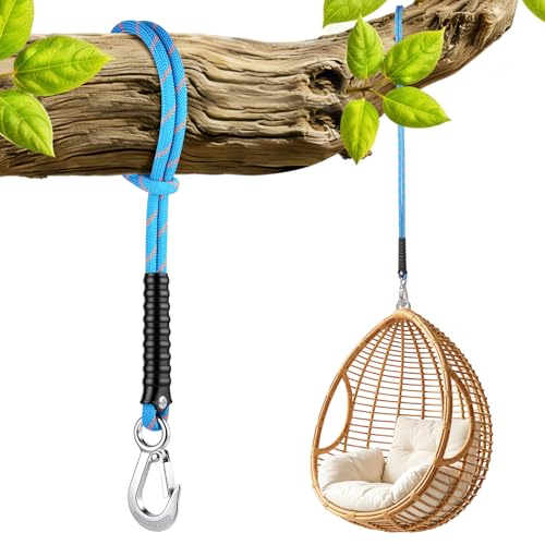 Schaukel Befestigung Seil 60cm Hängematte Aufhängung Seil Baum Hängesessel Balkenbefestigung mit Edelstahl Haken für Indoor Outdoor Baumschaukel Hängematte Hängesessel Nestschaukel Yoga Blau