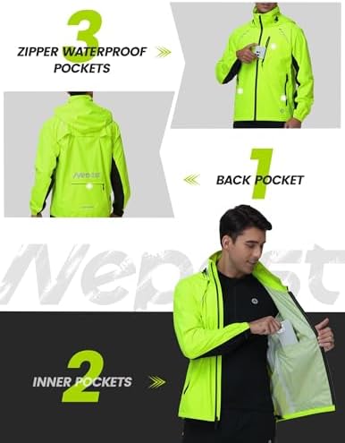 Nepest Cycling Rain Jacket Mens Waterproof Lightweight Packable Biking Windbreaker with Hood Raincoat for Running Hiking - Image 5