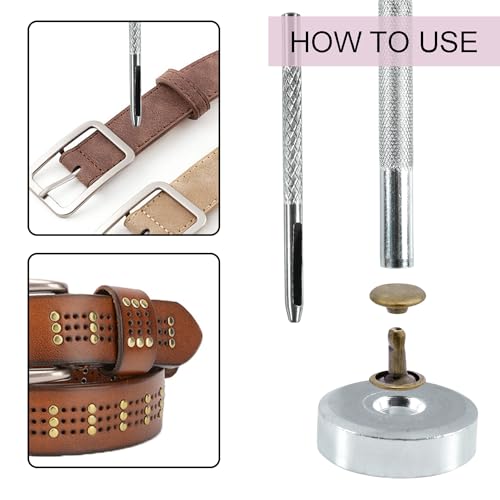 image for CooBigo 200Sets Rivets for Leather, 10mm Double Cap Leather Rivets Met