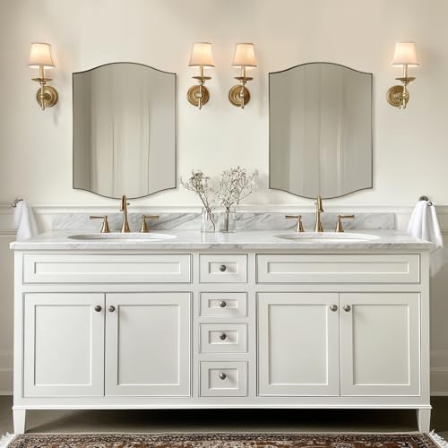 Image of ANDY STAR Gold Bathroom Mirror, 24 inchx30 inch Scalloped Wall Mirror in Stainless Steel Metal Frame, Unique Vanity Mirror with Modern Curved Edge Design, Ideal for Bathroom, Bedroom, Entryway
