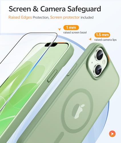 Image of FNTCASE for iPhone 15 Plus Case: for iPhone 14 Plus Case [Compatible with Magsafe] Translucent Matte Cases with [Screen Protector] Military Grade Shockproof Protective Phone Cover - Light Moss