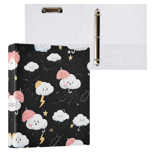 リングファイル ルーズリーフ バインダー a4 雲 くも ブラック Dリング 3穴 200枚収納 クリップ&収納ポケット付き 書類整理 事務用品