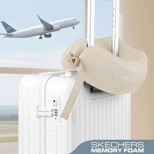 Image of Skechers Neck Pillow for Traveling,Memory Foam Travel Neck Pillow for Airplane Travel Pillow for Flight Headrest Sleep, Portable Plane Accessories,Beige