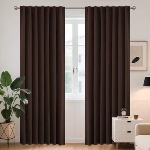 Joydeco Rideau Occultant Marron Chocolat 140x200cm, Rideaux Thermiques Isolants Anti Foid et Chaleur Anti Bruit Anti UV à Pattes Cachées et Passe Tringle...