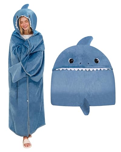 TOYSYM Shark Wearable Hooded Blanket for Adults - Fluffy Soft Warm Cozy Flannel Throw Blanket 50 x 60 Hoodie Cloak Wrap - Sloth Gifts for Adult & Kids