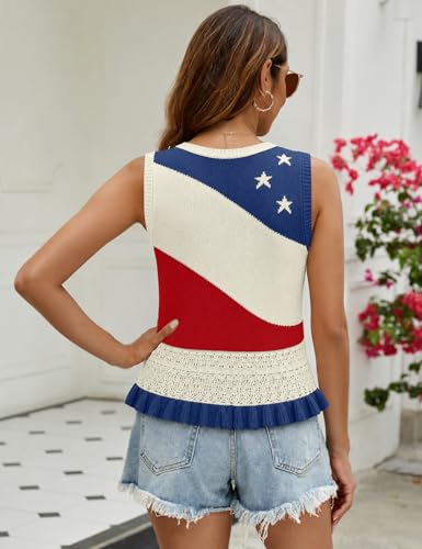 Image of VIMPUNEC Womens Crochet Crop Tank Tops Sleeveless Knit Sweater Vest Ruffle Hem Summer Top