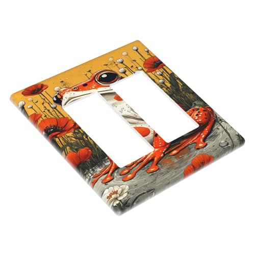 Decorative Outlet Covers Big Orange Frog Red Floral Wildflower 2 Gang Wall Plate Double Rocker Two Switch Wall Cover Plate Jumbo Dual Gfci Faceplate for Bedroom Decor