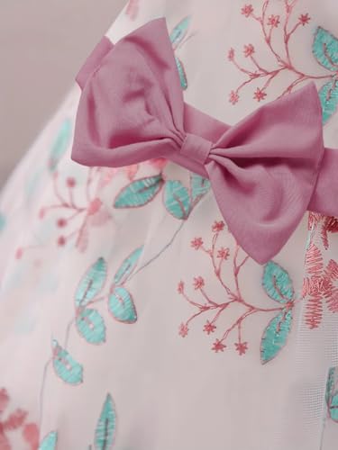 Image of Tagas Girls' Knee-Length Dress|Elegant Floral Embroidered Baby Girl Party Dress with Bow|Soft Net Layered Frock for Birthday, Wedding & Festive Occasions|Comfortable & Stylish
