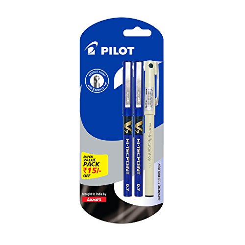 Image of Pilot V7 Liquid Ink Roller Ball Pen V7 Liquid Ink Roller Ball Pen (2 Blue + 1 Black Hi-tech Point 05)